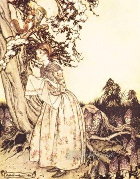  Primavera Lienzo - Mother Goose The Fair Maid, la primera ilustradora de primavera Arthur Rackham